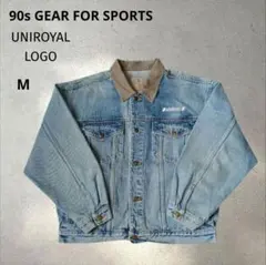 90s企業ロゴ一点物襟切替ダック地デニムジャケット短丈ボックスシルエット