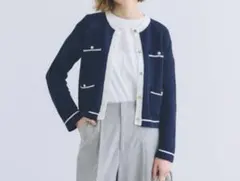 美品　grove バイカラーニットジャケット ネイビー　Mサイズ　冷房対策にも✨のサムネイル