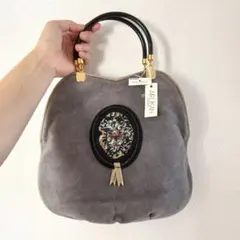ARUKAN アルカン ビーズ花柄刺繍パッチ付きハンドバッグ グレーのサムネイル
