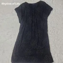 Rhythm of Life 水玉ワンピース 半袖 ネイビーのサムネイル