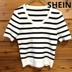 【新品】シーイン 半袖トップス ニット ストライプ リブ編み SHEIN