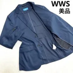 美品 WWS テーラードジャケット 2B 伸縮性 S ネイビー ウォッシャブルのサムネイル