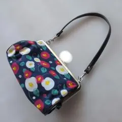 【日本製】椿柄　がま口　ハンドバッグ　ポーチ　和装