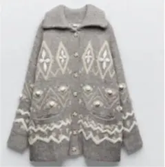 zara エンブロイダリー　ニット　コート