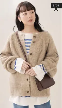 美品　モヘヤタッチ２wayクルーネックカーディガン