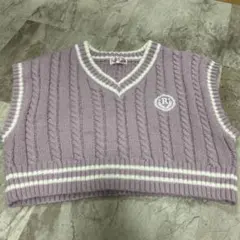 薄紫 ケーブル編み ベスト