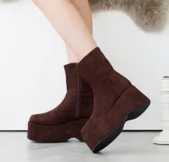 ボリュームソールステッチブーツ ブラウン 8cmヒール 厚底