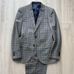 【美品】タカキュー メンズスーツ A6 L グレー チェック 春秋 TAKAQ