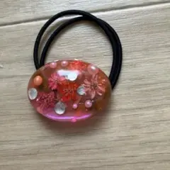 楕円形ドライフラワー、ラメのヘアゴム