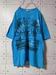コロナビール メンズ プリント Tシャツ ブルー 海外古着