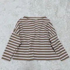 トラディショナルウェザーウェア　ビッグマリンボートネック　白×茶　ゆったり