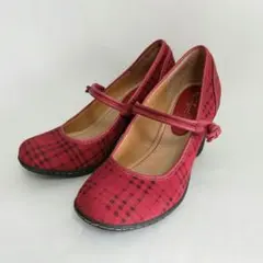 新品☆ あしながおじさん チェック柄 ワンストラップ パンプス 22.5cm