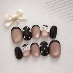 バレンタインネイル　チョコレート　マグネット　ニュアンス　リボン　卒業式　ミラー