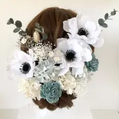 【AB】 水色　髪飾り　結婚式　前撮り　アネモネ　成人式　フォトウェディング　青