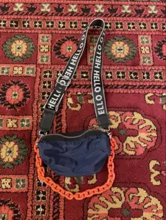 ZARA ナイロンクロスボディバッグ テキスト＆チェーン オレンジ ネイビー