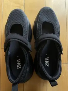 ZARA バレエ フラットスニーカー ブラック 厚底 38