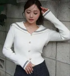 SNIDEL セーラーカラーニットプルオーバー ホワイト