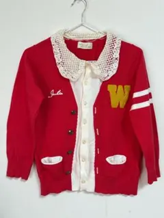 レース襟付きレッドカーディガン