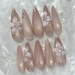 ネイルチップ　ワンホン　スナ系　マグネット　花　3D 韓国　ちゅるん