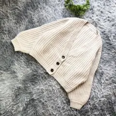 archives【M】秋冬活躍◎ ベージュ リブ編み ニット カーディガン
