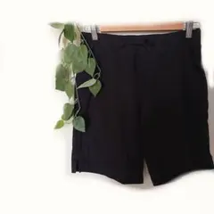 黒いショートパンツ ウエストドローストリング付き 黒 レディース 楽ちん