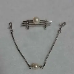 昭和レトロ・ヴィンテージ あこや真珠 帯留めと羽織チェーンセット