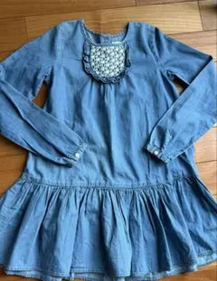 デニムブルー長袖ワンピース　8歳用