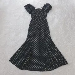 RSEXXY　バブルスリーブマーメイドワンピ　半袖ワンピ　水玉　黒　M