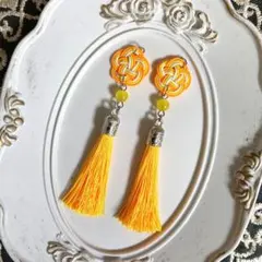 No.6279 水引 ピアス タッセル 濃い黄色 和 耳飾り 全長約8.5cm