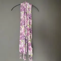 花柄 サマーストール 麻　綿　リネン　コットン　パープル系 フリンジ