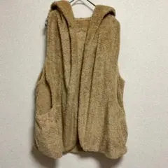 ボアベスト フード付き キャメル 茶 もこもこ ジレ 前開き