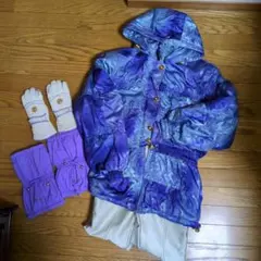 スキーウェア紫色 Lサイズ（女性用）　手袋・レッグウォーマー付き