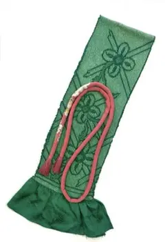 振袖用 帯揚げ帯締めセット 緑 真朱色 総絞り 丸ぐけ 成人式 未使用 05