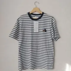 ミッキー ワッペン ボーダー Tシャツ M グレー/ネイビー