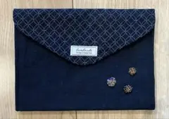 ハンドメイド　ネイビー 封筒型マルチケース