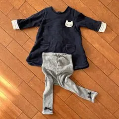 プチバトー◎ネコチュニック＋リボン付きスパッツ