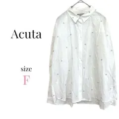 アクータ【F】長袖刺繍シャツ 星柄 シンプル 薄手 オフィス ホワイト綿100%のサムネイル