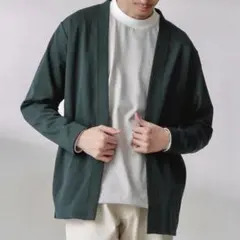 ナノユニバース ダブルジャージー着流しカーディガン L グリーン ベストニット