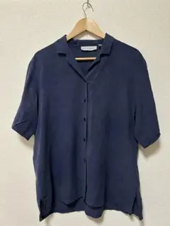 SILK EXCHANGE シルク100% 半袖シャツ Lサイズ ネイビー
