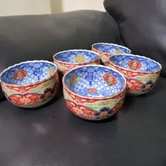 美濃焼　色絵鉢皿　５客揃え　庫山窯　伊万里焼　九谷焼~