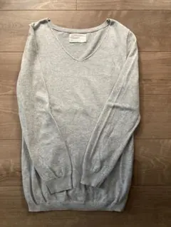antiqua アンティカ　コットンVネックニット グレー