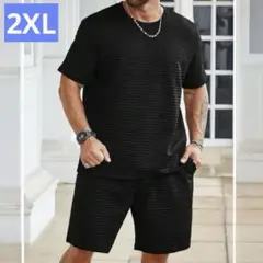 【新品】セットアップ メンズ 半袖シャツハーフパンツ ブラック　2XL