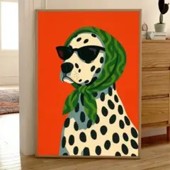 ポスター　インテリア　バンダナ犬　3040 アートポスター ミッドセンチュリー