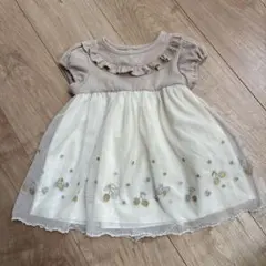 ベージュ/ホワイト ワンピース 90cm さくらんぼ