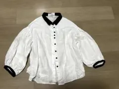 fall-in&co. リネンブラウス　シャツ　白黒　バイカラー　ハンドメイド