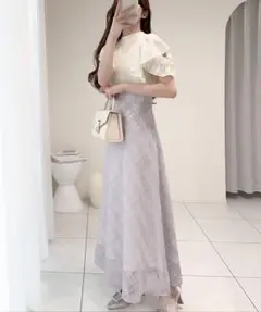 【mily bilet】ダブルフリル袖チェックレースドッキングワンピース