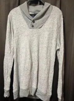 グレー ボタン付きハイネック パーカー