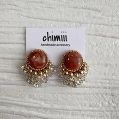 No.1122 ハンドメイド　ビーズ刺繍　つぶつぶ　チェーン　ピアス　イヤリング