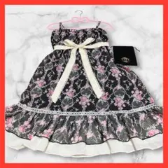 ★美品★花柄ワンピース レース リボン 黒axes femme巾着おまけ付き