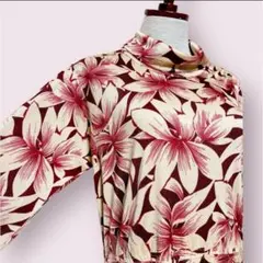 vintageヴィンテージワンピース総花柄タートルネックレトロヨーロッパ海外古着